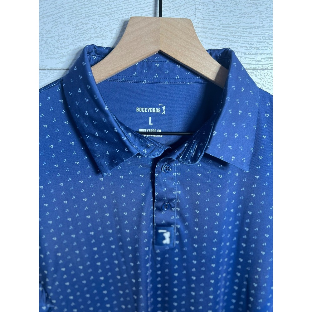 Bogey Bros Mens Large Blue Golf Polo Shirt Score Double Triple Bogey All Over